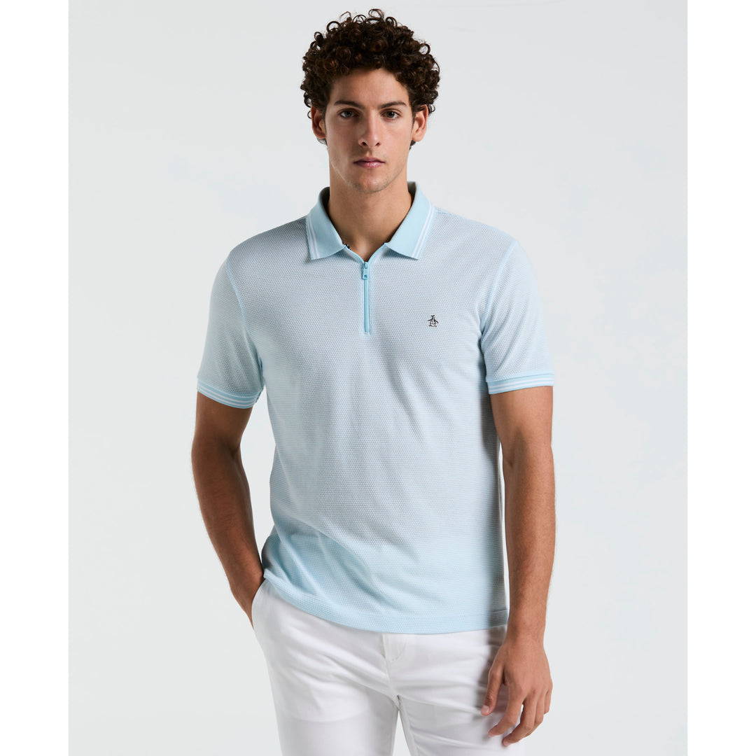 Jacquard Tipped 1/4 Zip Polo Shirt In Blue | Original Penguin®