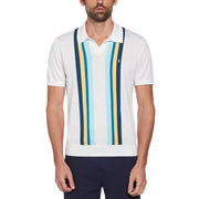 Icons Short Sleeve Textured Vertical Stripe Polo Jumper In Bright White