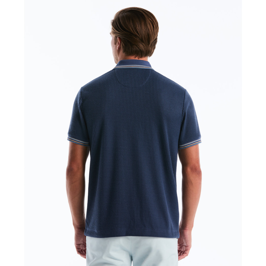 Vertical Jacquard Button Front Polo Shirt In Blue | Original Penguin®