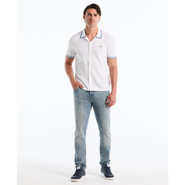 Seed Stitch Button Front Sweater Polo In White | Original Penguin®