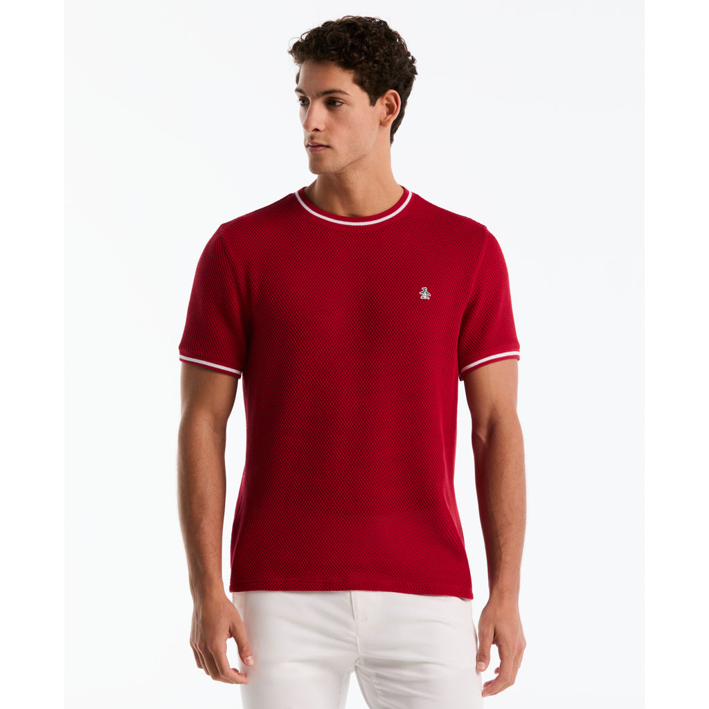Jacquard Honeycomb Texture T-Shirt In Red