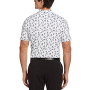 Retro Arcade Print Golf Polo Shirt In Bright White