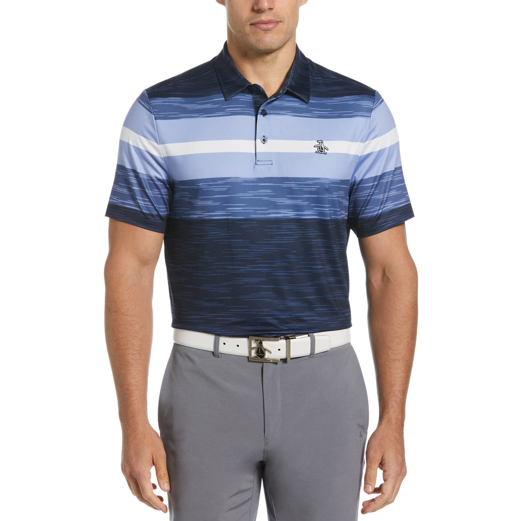 Block Engineered Marl Stripe Golf Polo Shirt Iris