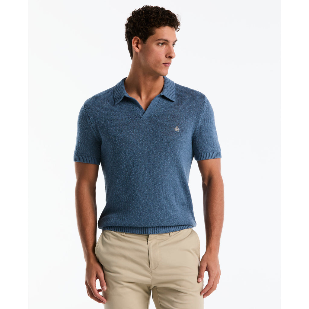 Textured Johnny Collar Sweater Polo Copen