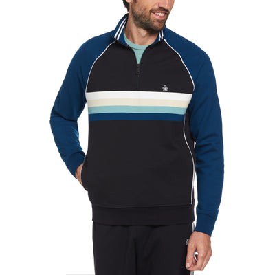 Quarter Zip Color Block Stripe Sweatshirt In True Black
