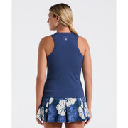 Women's Ribbed Tennis Tank Top (True Navy) Back