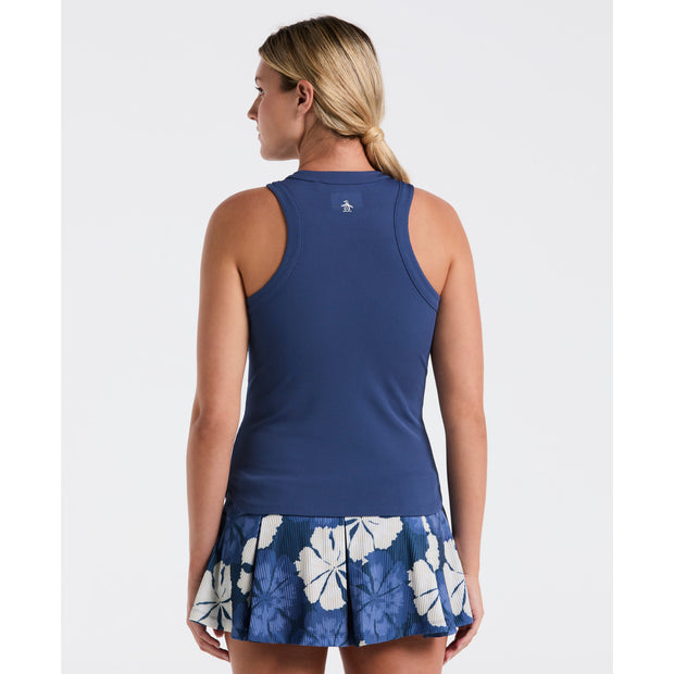 Women's Ribbed Tennis Tank Top (True Navy) Back