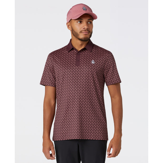 Geo Colour Block Golf Polo (Mauve Wine) Front