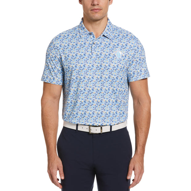 Umbrella Novelty Print Golf Polo Shirt In Aquarius
