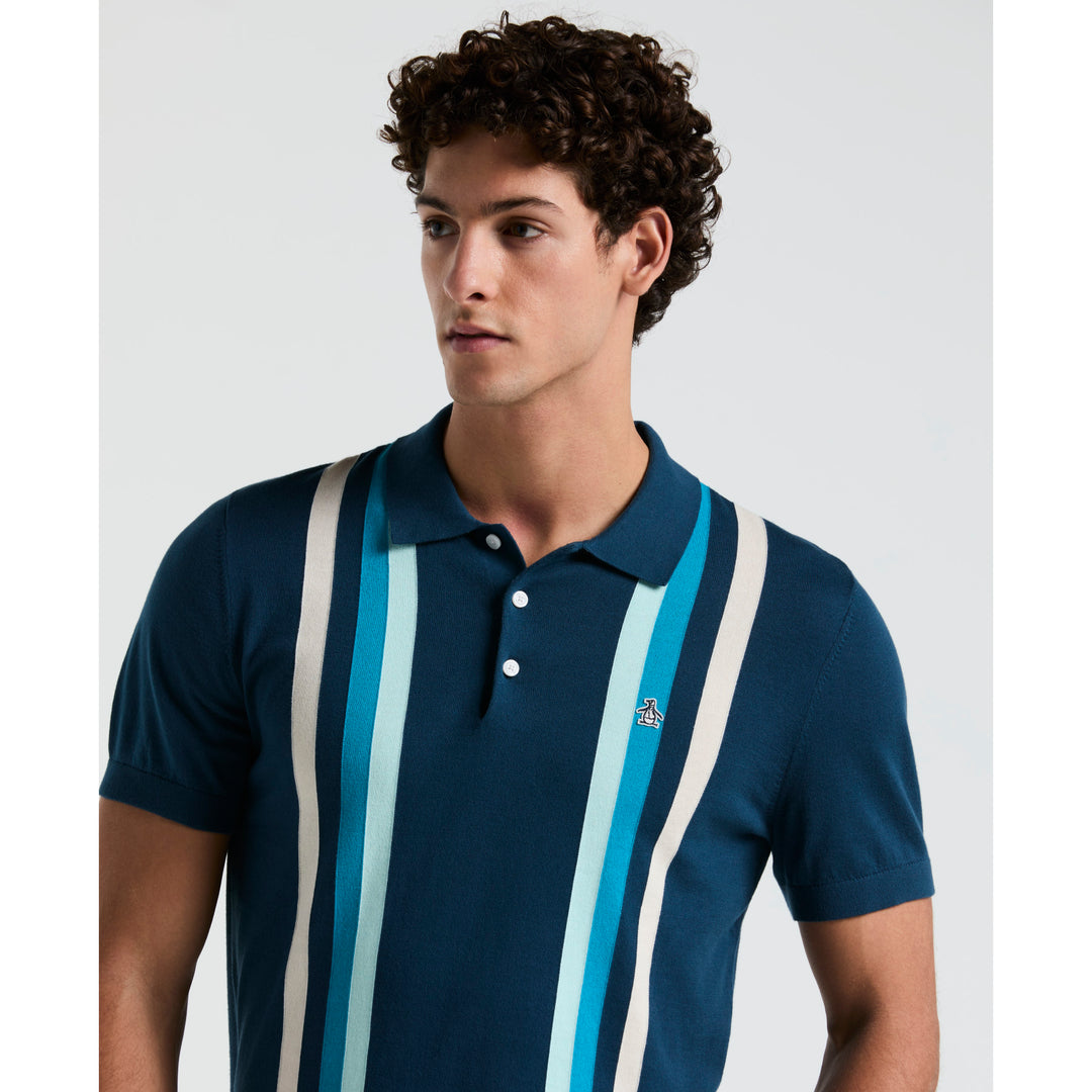 ★ ★ Vertical stripe polo shirt T12F1TKT140MT1 Men's Summer Fashion Loose Lapel Zipper Polo Shirt Vertical