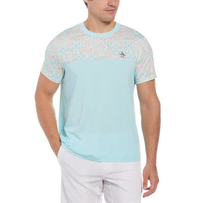 Checkerboard Block Performance Short Sleeve Tennis T-Shirt In Tanager Turquoise