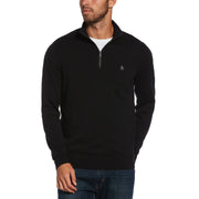 Quarter Zip Cotton Sweater In True Black