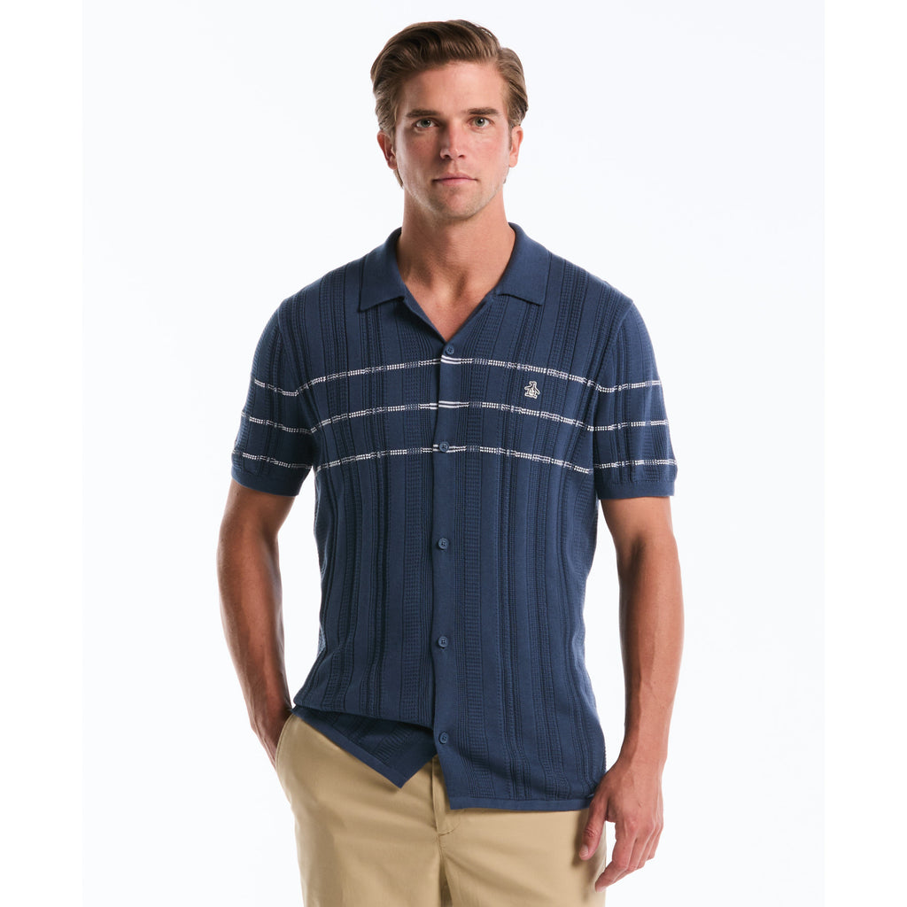 Ribbed Button Front Sweater Polo Sargasso Sea