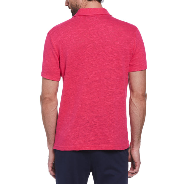 Linen Cotton Slub Short Sleeve Polo Shirt In Raspberry Sorbet