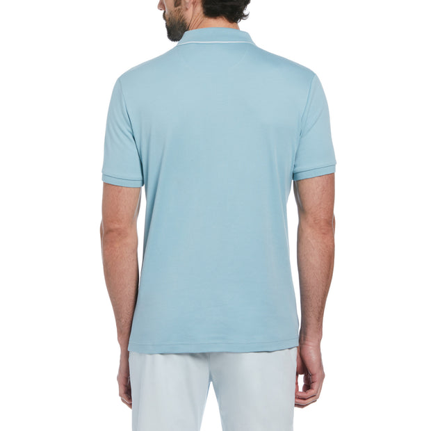 Jacquard Front Basketweave Pattern Short Sleeve Polo Shirt In Tourmaline