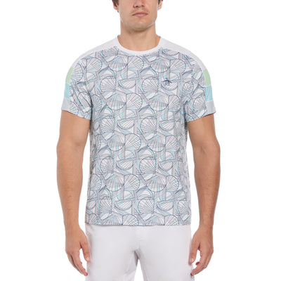 Tennis Racket Print Performance Short Sleeve Tennis T-Shirt In Bright White