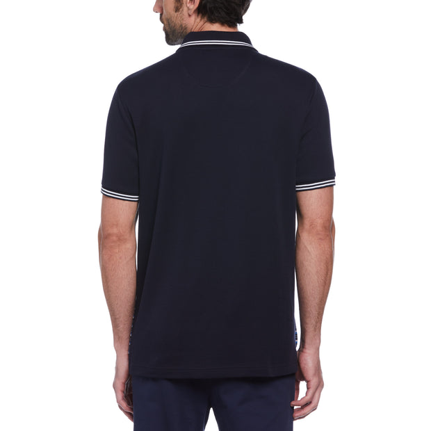 Jacquard Front Interlock Short Sleeve Polo Shirt In Dark Sapphire