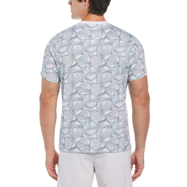 Tennis Racket Print Performance Short Sleeve Tennis T-Shirt In Bright White