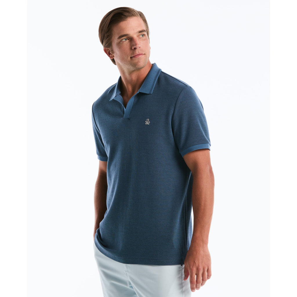 Honeycomb Textured Johnny Collar Polo Shirt Copen
