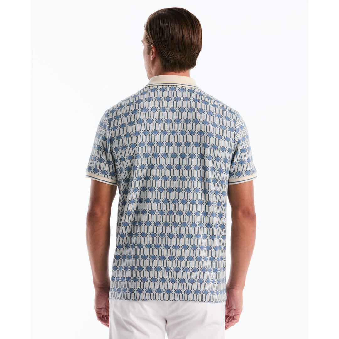 Jacquard Deco Quarter Zip Polo Shirt In Blue | Original Penguin®