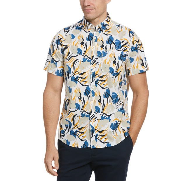 Ecovero Blend Painted Floral Print Shirt In Bright White