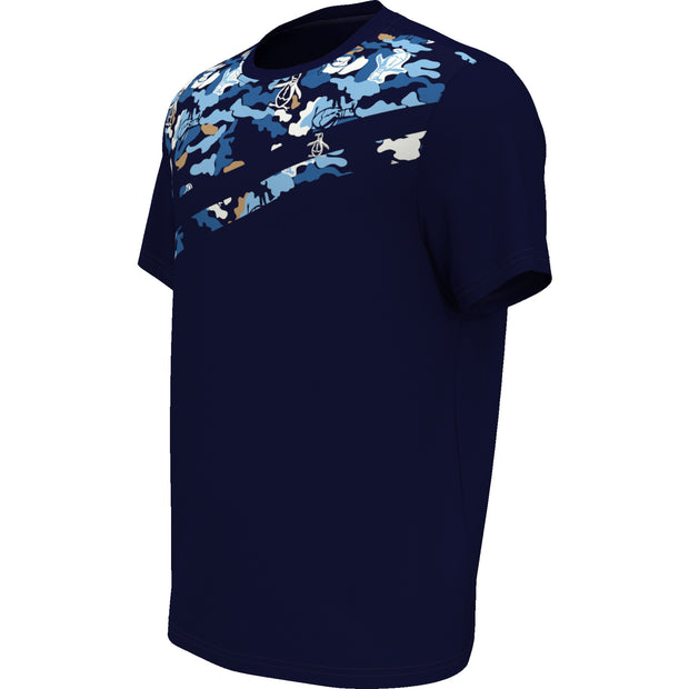 Asymmetric Camo Print Tennis T-Shirt In Black Iris