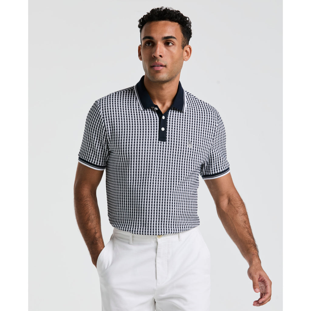 Jaquard Check Polo Shirt In Blue | Original Penguin®