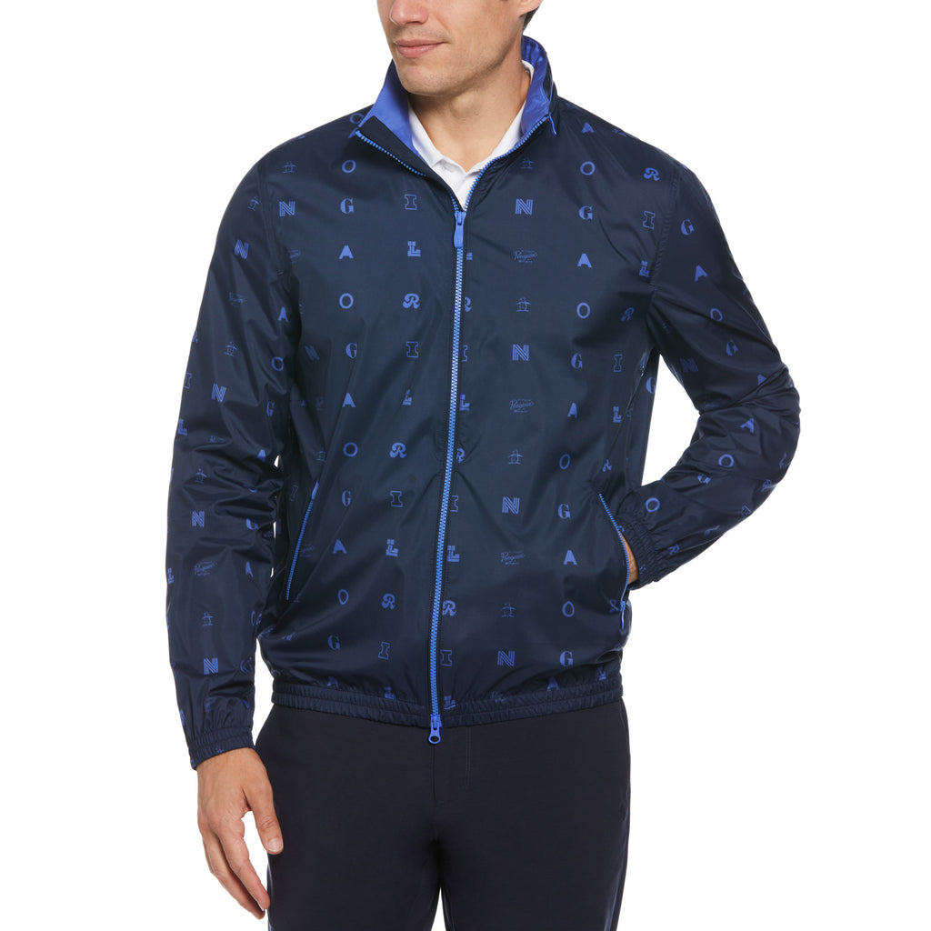 Logo Print Golf Wind Jacket Hidden Hood Iris