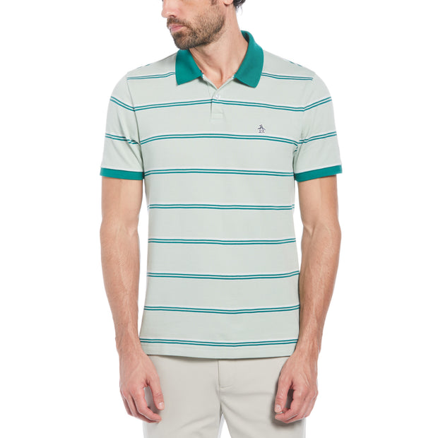 Birdseye Pique Striped Pattern Polo Shirt In Silt Green