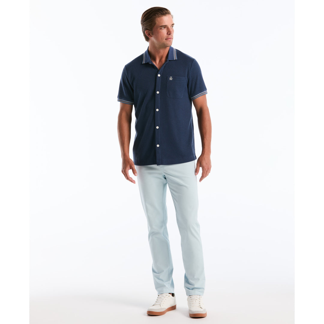 Vertical Jacquard Button Front Polo Shirt In Blue | Original Penguin®
