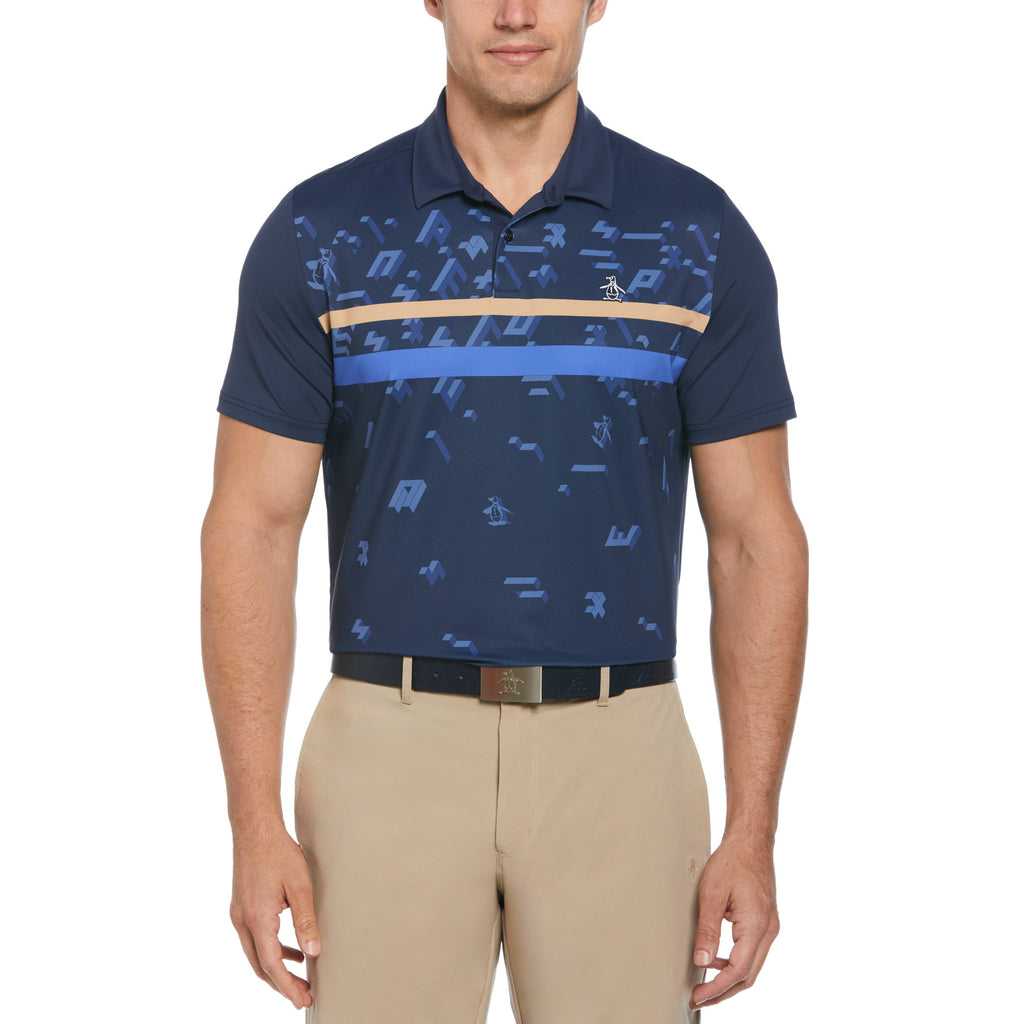 Got Game Engineered Striped Printed Golf Polo Shirt Iris
