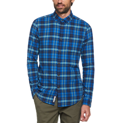 Long Sleeve Flannel Plaid Shirt In Classic Blue