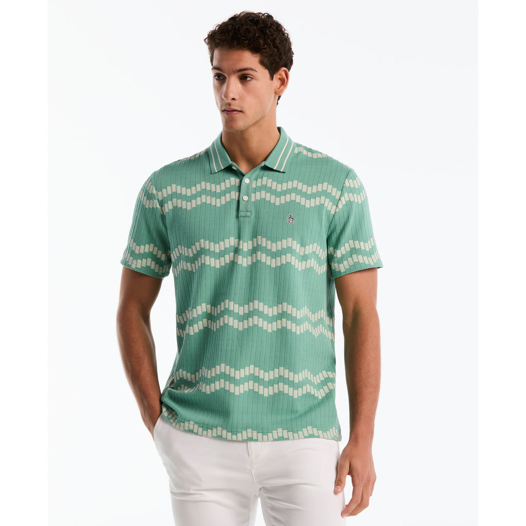 Jacquard Wavy Tiles Polo Shirt Beryl