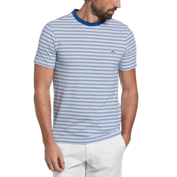 Auto Stripe Cotton Slub Short Sleeve T-Shirt In Cerulean