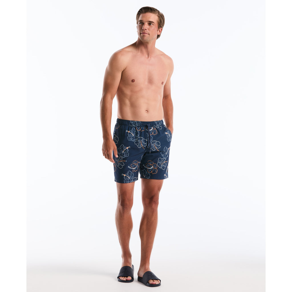 Hibiscus Flower Print Swim Shorts Sargasso Sea