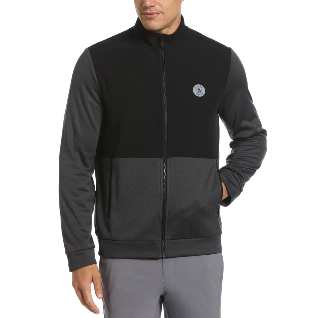 Block Fleece Full Zip Golf Jacket Dark Caviar Heather