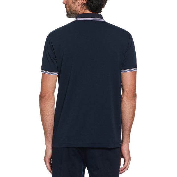 Jacquard Front Basketweave Print Polo Shirt In Dark Sapphire