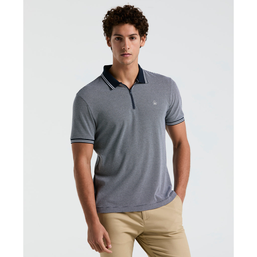 Jacquard Tipped 1 4 Zip Polo Shirt Dark Sapphire