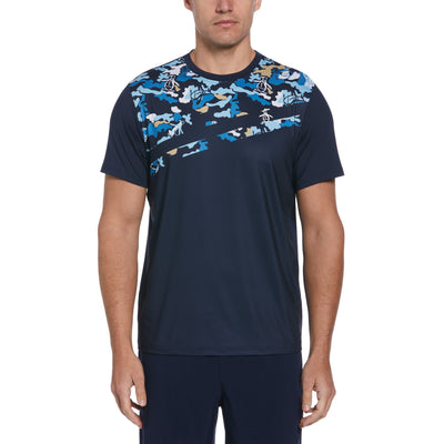 Asymmetric Camo Print Tennis T-Shirt In Black Iris