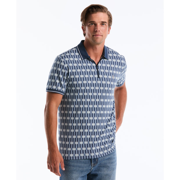 トップス QP Jacquard Deco Quarter Zip Polo Shirt In Blue | Original Penguin®