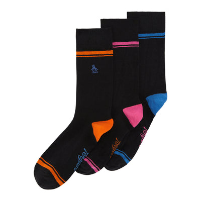 3 Pack Welt Stripe Multi Ankle Socks In Black