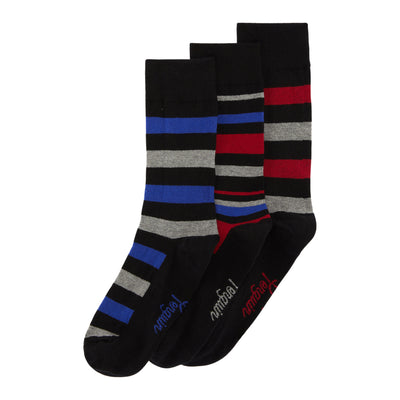 3 Pack Stripe Design Ankle Socks In Black, Blue And Red