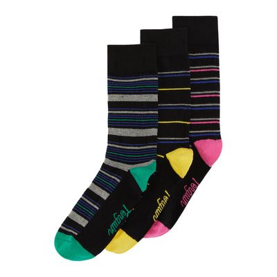 3 Pack Stripe Design Ankle Socks In Black And Grey