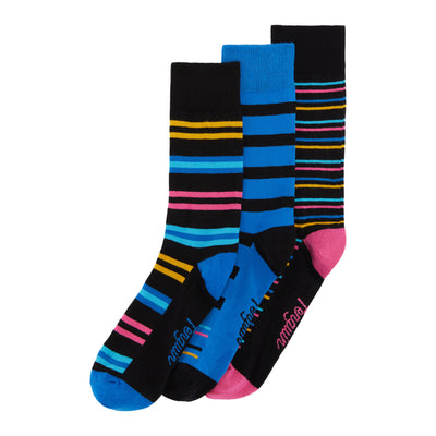 3 Pack Stripe Design Ankle Socks In Black And Blue