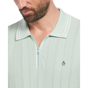 Cashmere-Like Cotton Tipped Short Sleeve Polo Shirt Sweater In Silt Green