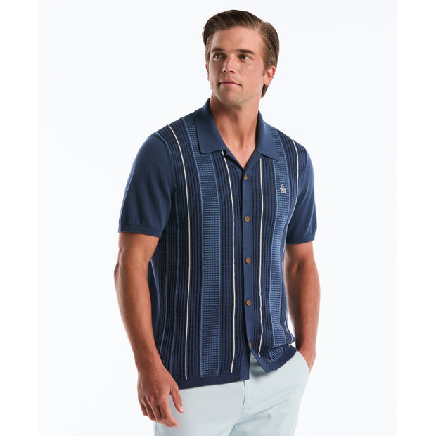 Vertical Stripe Sweater Polo In Blue | Original Penguin®