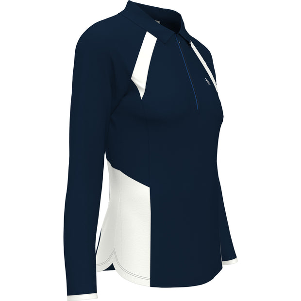 Womens Long Sleeve Colour Block Quarter Zip Golf Polo Shirt In Black Iris