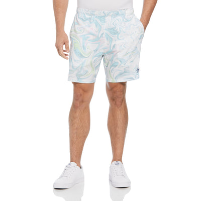 Marble Print Performance Tennis Shorts In Bright White