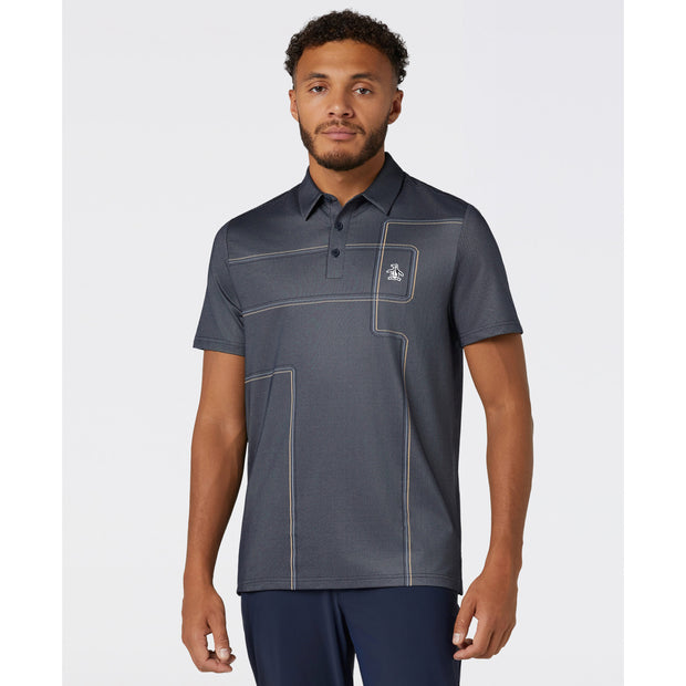 Snow Tracks Print Golf Polo Shirt (Black Iris) Front