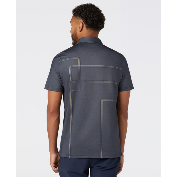 Snow Tracks Print Golf Polo Shirt (Black Iris) Back
